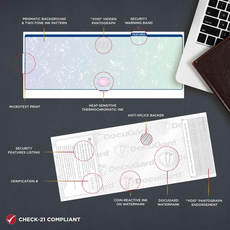 DocuGard Blue/Green Premier Prismatic Middle High Security Check Paper - QuickBooks & Laser/Inkjet Printer Compatible - 13 Security Features - 500 Blank Business Checks (04535) - Image 3